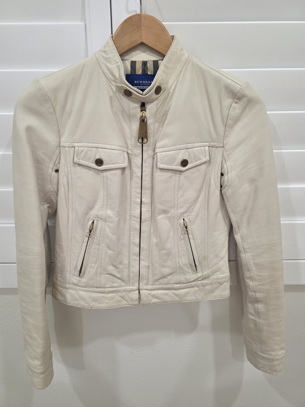 Burberry Cream Leather Moto Jacket with Gold Hardware
